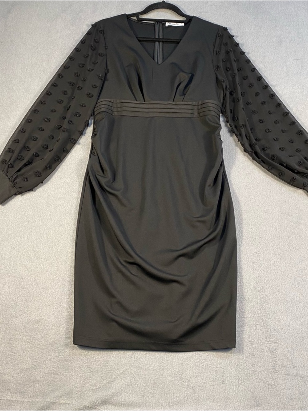 Maacie women’s Black maternity V-Neck stretchy Dress w/ long Sheer Puff Sleeve M